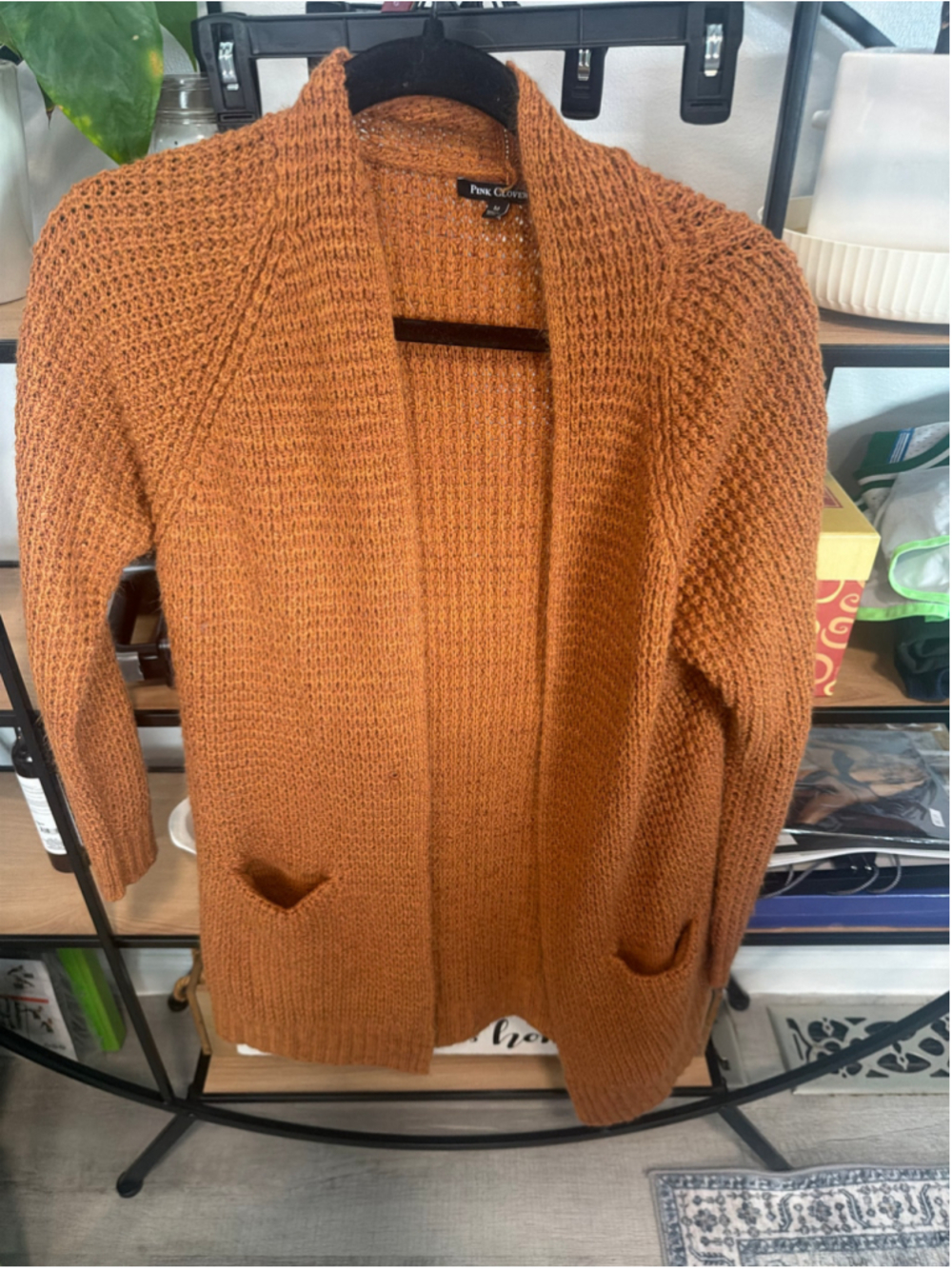 Women's Pink Clover Orange Knit Cardigan M